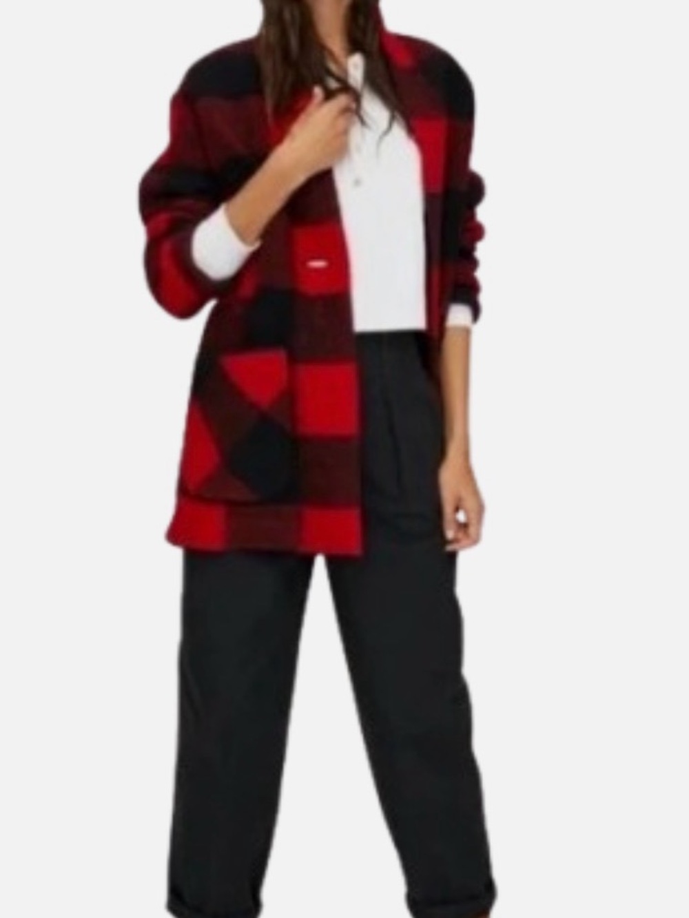 Wilfred Red and Black Buffalo-Check Pea Coat - Picture 2 of 11